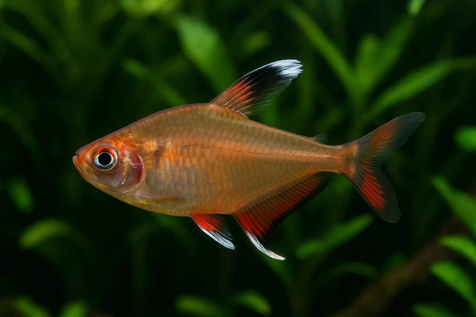 Rosy tetra swimming in an aquarium